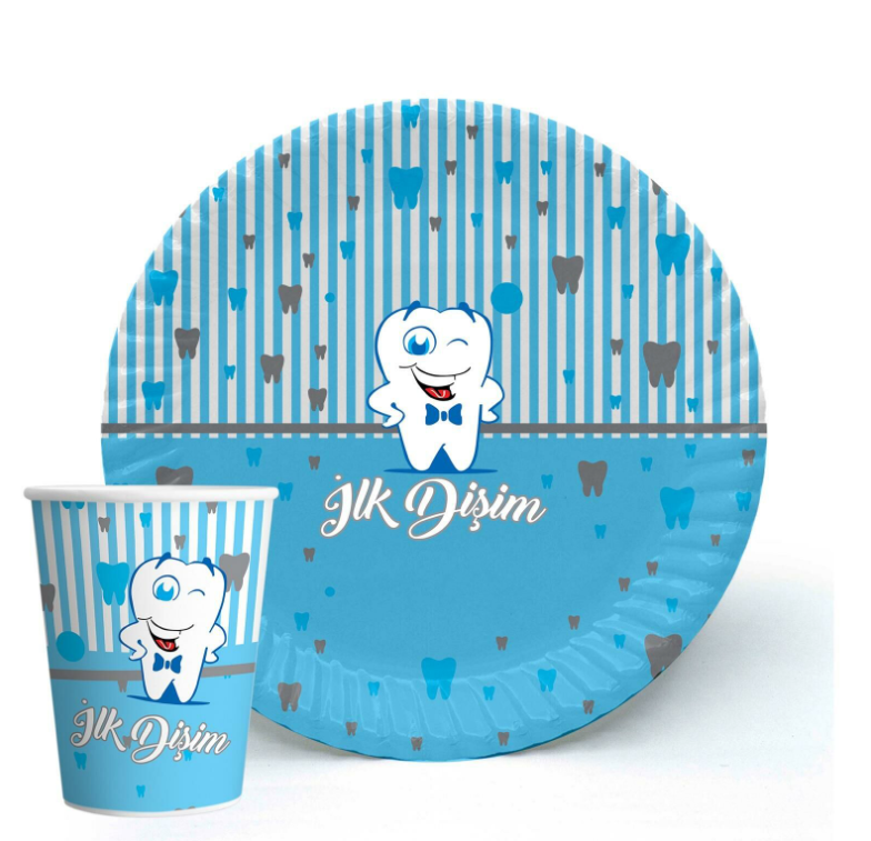 Diş Mavi Karton Tabak Bardak (8 adet)